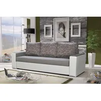 Fun Möbel Sofa Designersofa LEEDS 3-Sitzer mit Schlaffunktion Weiss /Hellgrau - Weiß