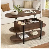 FABATO Couchtisch oval, höhenverstellbar mit verstecktem Stauraum, 3-Etagen-Design (1-St), 105.9×45×50-63.5cm, braun braun
