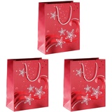 Sigel GT107 große Premium Papier-Geschenktüten 33 x 26 cm | 3er Set | mit Rot- und Weißprägung | für Weihnachten | "Wave"
