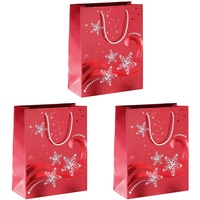 Sigel GT107 große Premium Papier-Geschenktüten 33 x 26 cm | 3er Set | mit Rot- und Weißprägung | für Weihnachten | "Wave"