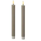 MARELIDA LED Stabkerzen gerillt Tafelkerzen Dinner Spitzkerzen 25cm grau 2St.