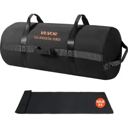 VEVOR Workout-Sandsack, strapazierfähige Powerbags Sandsack-Trainingstasche mit Griffen, einstellbar 56-90 kg für Fitness-Krafttraining, Cross-Training, Fitnessstudio-Übungen, Schwarz (ungefüllt)