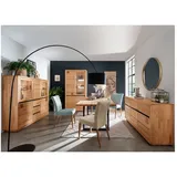 Lomadox Esszimmer-Set WINCHESTER-69, (Spar-Set, 4-St., Highboard Sideboard Vitrine Esszimmer), Wohnzimmermöbel Hochkommode Tisch Buche massiv Hirnholz-Detail braun