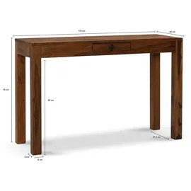 FineBuy Schreibtisch 118 cm Sheesham massiv / Braun