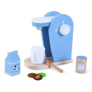 TikTakToo Kinder-Toaster Frühstücksset Kinder Kaffemaschine Toaster Spielset aus Holz Mixer Set, (Zubehör passend zu allen Kinderspielküchen Kinderküchen Spielzeug, Rühset oder Toaster oder Kaffeemaschine aus Holz), mit Toast, Butter, Zuckerdose, Kaffeepads, Tasse (ohne Geräusche) beige|blau