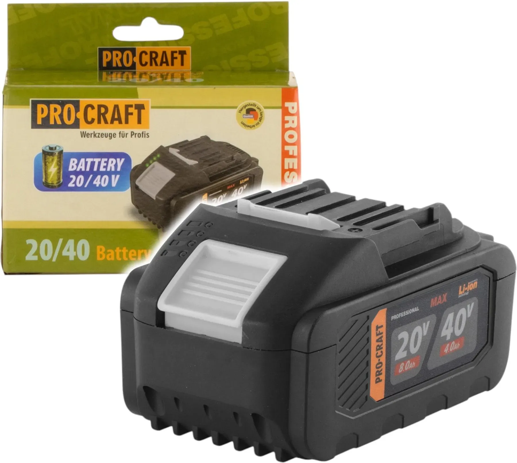 Procraft 20/40 Akku 20 / 40 V 8,0 / 4,0 Ah Li-Ion mit Ladestandanzeige