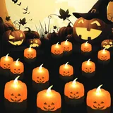 GAOUTO 24 Stück Halloween Kürbis Teelichter: LED Teelicht Kürbis Halloweendekoration, halloween kürbis licht Kerzen Flammenlose Teelichter, Halloween Skelett Lichter Tea Lights Candles Warmweiß