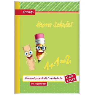 ROTH Klipp&Klar Grundschul-Aufgabenheft mit Tagesfarben, A5, 1 Woche 2 Seiten, Hurra Schule