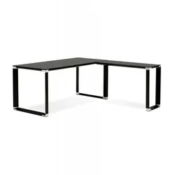 Eckschreibtisch Glas Metall Schwarz  Bürotisch Winkelform Großformat  Computertisch Minimalistisches Design  Modern Elegant  Kadima Design