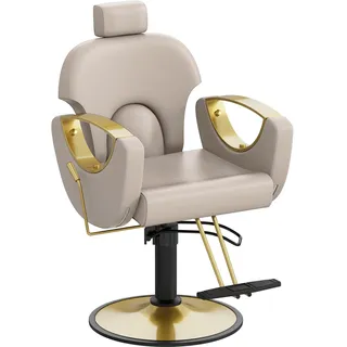 Anunweldo Friseurstuhl, Hydraulisch kippbarer Friseurstuhl, 360-Grad-Drehung, Frisörstuhl für Schönheitssalon Friseursalon (Grau)