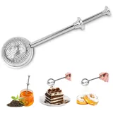 Mehl-Staubwedel zum Backen, Einhandbedienung, Edelstahl-Puderzuckerstreuer, Sieb, Einhandbedienung, Backsiebe, tolles Sieb, Bäcker, Staubstab, schnelles Sieben, Kuchen, Gewürze