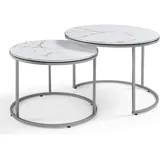 [en.casa] Skagen Marmor weiß / silber 2er Set