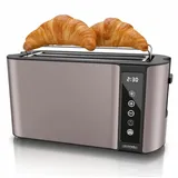 Arendo Toaster Wärmeisoliertes Doppelwandgehäuse, Display mit Restzeitanzeige, 2 lange Schlitze, für 4 Scheiben, 1500 W, Touchpanel, Brötchenaufsatz, 7 Bräunungsgrade, Brotscheibenzentrierung beige