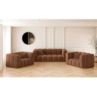 Kaiser Möbel Loungeset Sofagarnitur 2+1+1 Couchgarnitur serie Grand Stoff Haga und Salvador braun