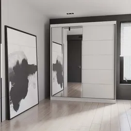fabryka mebli idźczak Schwebetürenschrank Kleiderschrank Bella 03, 183 cm Weiß/Weiß, mit Spiegel - Weiß