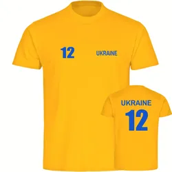 multifanshop Kinder T-Shirt - Ukraine - Trikot Nummer 12 - Druck blau - Kind