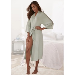 Kimono LASCANA Gr. 36/38, grün (jade) Damen Bademäntel Morgenmäntel mit Spitzendetails