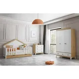 JV Möbel Modernes 3tlg Set mit Montessori Bett, Kleiderschrank & Kommode Stilvoll elegant