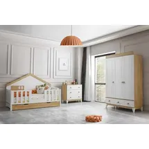 JV Möbel Modernes 3tlg Set mit Montessori Bett, Kleiderschrank & Kommode Stilvoll elegant