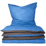 SCHIESSER Doubleface Renforcé blau/anthrazit 135 x 200 cm + 80 x 80 cm