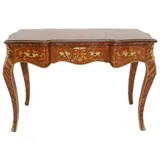 Casa Padrino Schreibtisch Barock Sekretär Mahagoni Intarsien / Gold 120 cm - Handgefertigter Antik Stil Scheibtisch - Barock Büro Möbel