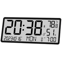 Novzep Wanduhr LCD Wanduhr,Multifunktionale Großbild Uhr mit Temperatur,Kalender schwarz
