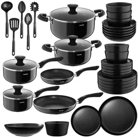 Tectake tectake® Küchenstarterset, Geschirrset aus Steingut, mit Glasur, hitzebeständig und kratzfest, inklusive 5 Küchenwerkzeugen