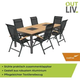OUTLIV. Alpha Gartenmöbel-Set L (6 Plätze) Tisch 220x100cm Schwarz|Dunkelgrau