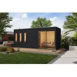 Karibu Saunahaus Außensauna Gartensauna Monterey schwarz lackiert Ofen 11 kW  externe Strg easy 73mm Elemente 574x217x244 cm