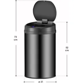 Juskys Runder Mülleimer mit Sensor - Schwarz