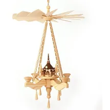 Volkskunstwerkstatt Unger Deckenpyramide mit Kirche #0850 inkl. 4 Teelichtaufstecker Echt Erzgebirge®