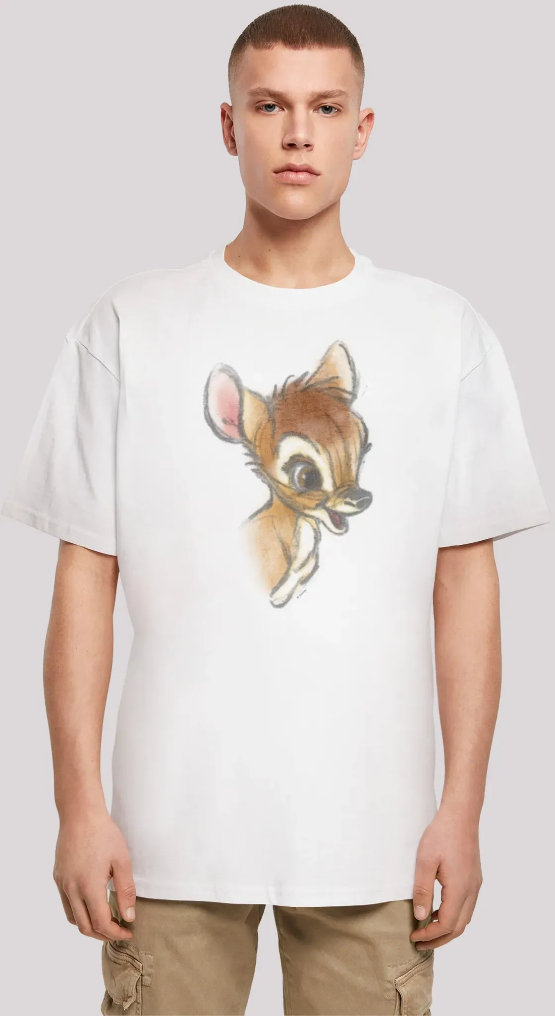 T-Shirt F4NT4STIC "Disney Bambi Zeichnung modischer Print", Herren, Gr. M, weiß, Obermaterial: 100% Baumwolle, casual, oversize, Rundhals, Kurzarm ohne Bündchen, Shirts, Print