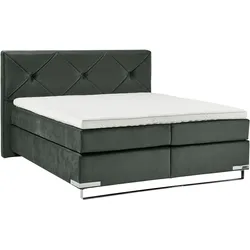 Boxspringbett "Dubai", schwarz (d 520 anthrazit), B:177cm L:214cm, GALLERY M BRANDED BY MUSTERRING, Komplettbetten, Boxspringbett, Kufe in Chrom, 3 Härtegrade, Kopfteil mit Knopfheftung