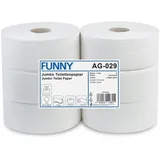 Funny Jumbo-Toilettenpapier, 3-lagig, Zellstoff weiß, Druchmesser 24cm, 6 Rollen