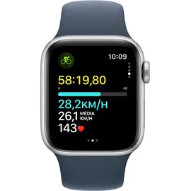 Apple Watch SE 2023 GPS 40 mm Aluminiumgehäuse silber, Sportarmband sturmblau S/M