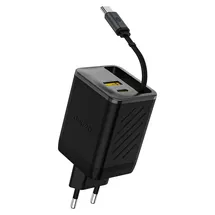 OEM Dudao A67EU GaN 67W Wandladegerät mit einziehbarem USB-C Kabel Schwarz