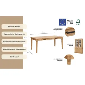 Home Affaire Esstisch HOME AFFAIRE "Anabel, Schubkästen mit schwarzen Metallgriffen", beige (natur, natur), B:180cm H:75cm T:90cm, Tische, Esstisch, Buffet aus massiver Kiefer, FSC, mit Schiebetüren, B/H 186/190 cm