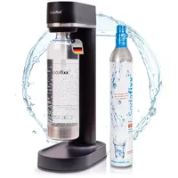 Sodafixx Wassersprudler Schwarz + 1 PET Wasserflasche 0,85L + 1x CO2 Zylinder - Sprudelwasser Maschine ohne Strom - Soda Maker - Wasser Sprudel Gerät - Sprudelwasser Flaschen