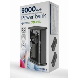 Gembird Powerbank 9000 mAh - Transparent QC 3.0 Powerbank (Akku) - Transparenter - 9000 mAh