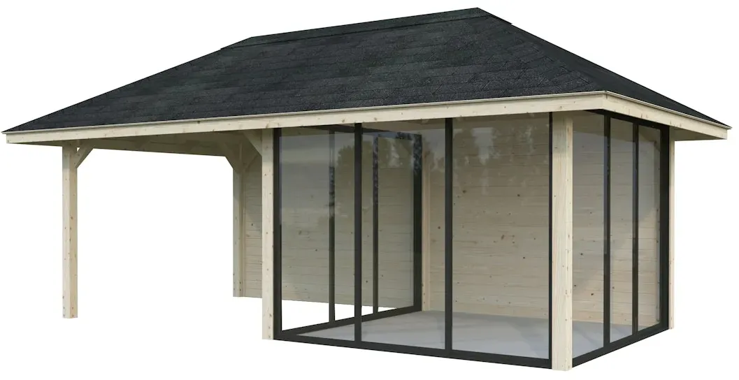 Palmako Pavillon Bianca 16,6 m2 Set 506 Slide Plus mit Isolierglas-Schiebetüren grau tauchgrundiert
