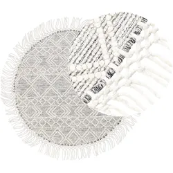 Teppich Wolle grau / cremeweiß ⌀ 140 cm Fransen Kurzflor BULDAN