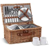 2 Personen Wicker Picknickkorb Set mit isoliertem Kühler, Picknickkorb mit Bechern, Besteck, Weingläsern, Tellern und Servietten