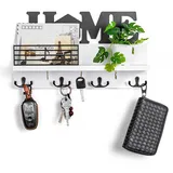 Walasis Schlüsselbrett mit Ablage Holz Schlüsselhalter: Rustikal Schlüsselhaken Wand mit Home Dekoration (Weiß)