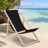 Swanew - Liegestuhl Strandliege Sonnenliege Gartenliege Holz Liege Holzstrandliege120kg schwarz