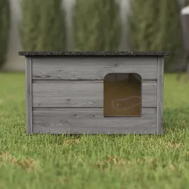 QLS Katzenhaus Katzenhütte Katzenhöhle für draußen winterfest isoliert Outdoor wetterfest vollisoliert Holz 8579 - Grau