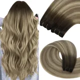 YoungSee 100g Tressen Echthaar Balayage 60 cm Echthaar Tressen Braun Blond Weft Hair Extensions Echthaar Weaving Hair Extensions Doppelt Tressen Echthaar Tressen zum Einnahen Wedding #3/8/22