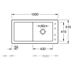 Villeroy & Boch Timeline 60 Weiß Alpin + Handbetätigung + Lochbohrungen