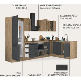 kochstation Winkelküche L-Form 280 x 165 cm schwarz