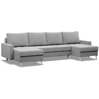 mebligo Ecksofa mit schlaffunktion und bettkasten, Sofa U-Form ELMA, Bonell, Grau - Grau