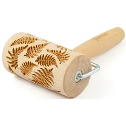 Teigroller FOLKROLL "Farn", braun (holzfarben), L:16,5cm Ø:5,5cm, Buchenholz, Teigroller, Keksteig im Handumdrehen mit Motiv versehen